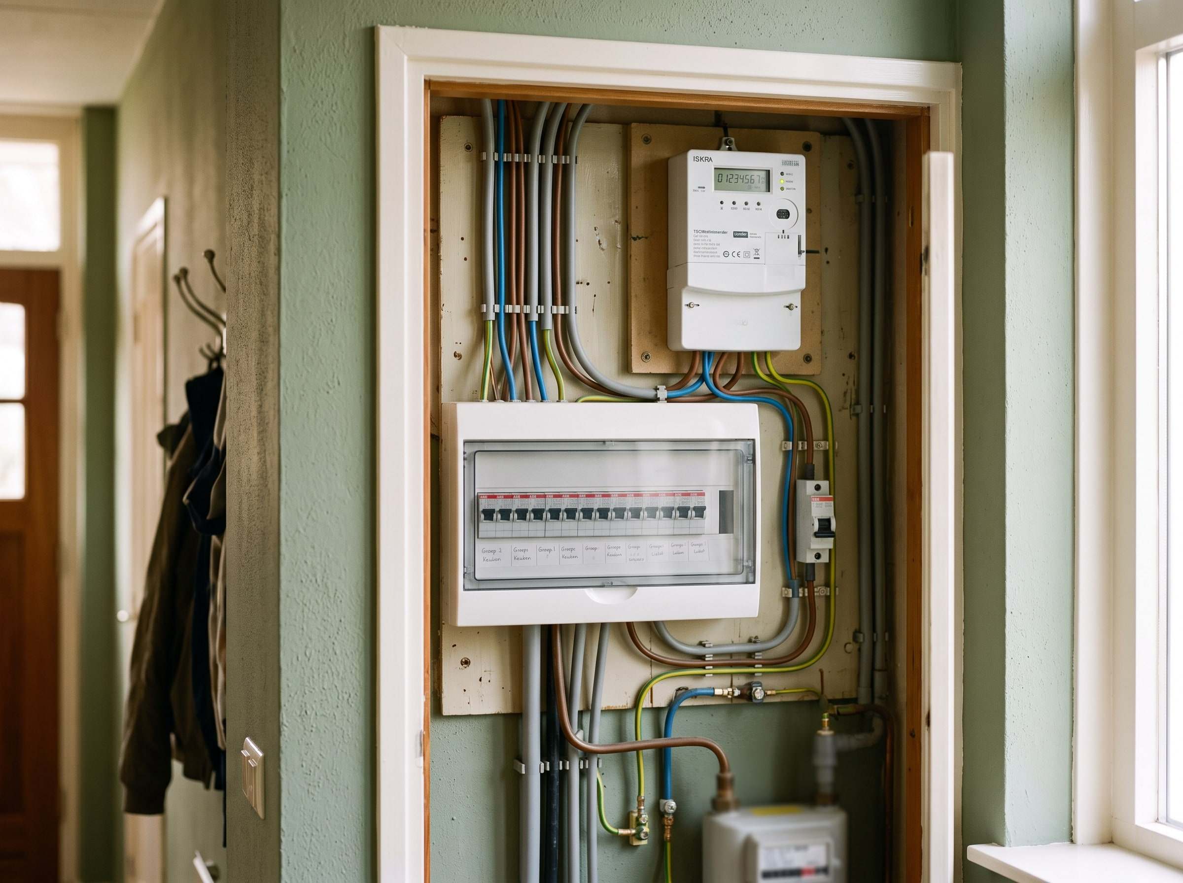 Display van een slimme meter met de stand voor teruggeleverde stroom